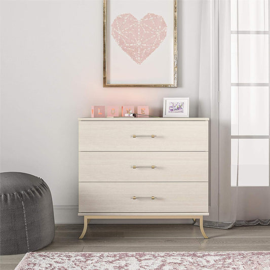 Monarch Hill Clementine White 3 Drawer Dressers, Ivory Oak