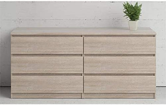 Modern Contemporary 6 Drawer Wide Double Bedroom Dresser in Truffle